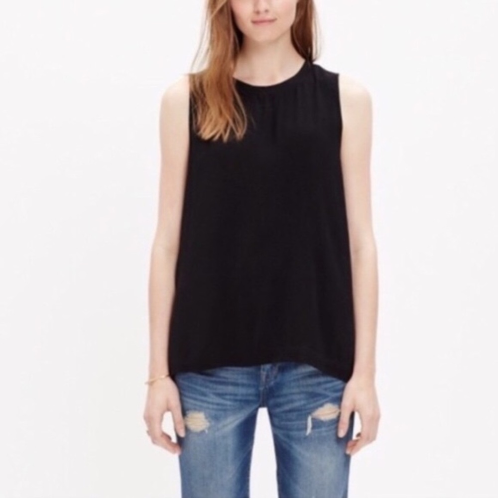 Madewell Refined Black Zip Back High Low Tank Top
